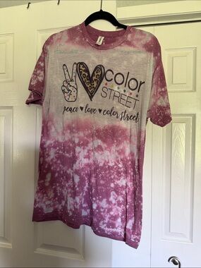 Color Street Pink White Tie-Dye Logo Tee